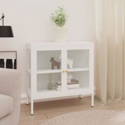 Berkfield Home Sideboard White 70x35x70 cm Steel & Glass - Size: 70 x 35 x 70 cm - thumbnail 1