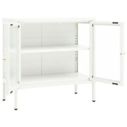 Berkfield Home Sideboard White 70x35x70 cm Steel & Glass - Size: 70 x 35 x 70 cm - thumbnail 6