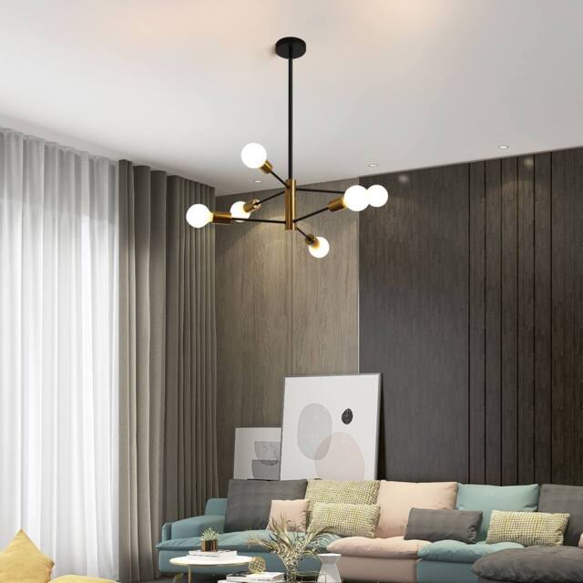 NIVOR 6-Light Sputnik Chandelier, Mid Century Modern Black Gold Ceiling Lamp - image 1