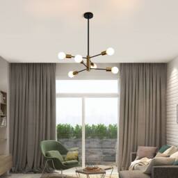 NIVOR 6-Light Sputnik Chandelier, Mid Century Modern Black Gold Ceiling Lamp - thumbnail 4