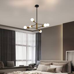 NIVOR 6-Light Sputnik Chandelier, Mid Century Modern Black Gold Ceiling Lamp - thumbnail 5