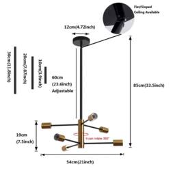 NIVOR 6-Light Sputnik Chandelier, Mid Century Modern Black Gold Ceiling Lamp - thumbnail 2