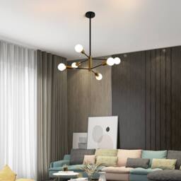 NIVOR 6-Light Sputnik Chandelier, Mid Century Modern Black Gold Ceiling Lamp - thumbnail 1