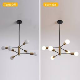 NIVOR 6-Light Sputnik Chandelier, Mid Century Modern Black Gold Ceiling Lamp - thumbnail 3