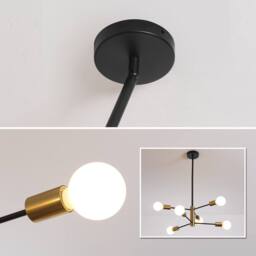 NIVOR 6-Light Sputnik Chandelier, Mid Century Modern Black Gold Ceiling Lamp - thumbnail 9