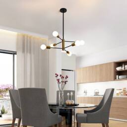 NIVOR 6-Light Sputnik Chandelier, Mid Century Modern Black Gold Ceiling Lamp - thumbnail 8