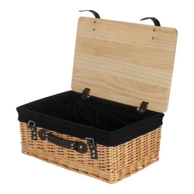 Red Hamper Buff Black Lined Willow Empty Picnic Basket with Pinewood Lid - Size: Medium - image 1