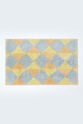 Homescapes Harlequin Pattern Yellow & Grey Cotton Bath Mat - thumbnail 1