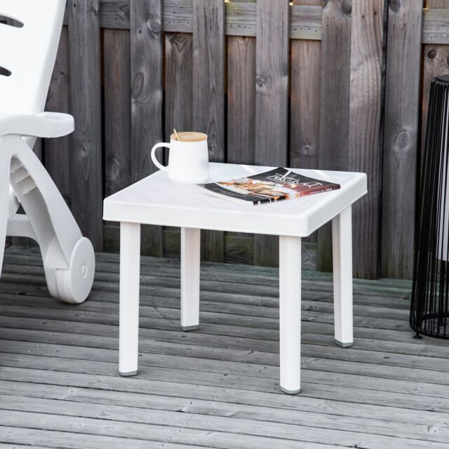 OUTSUNNY Garden End Table Outdoor Square Accent Coffee Table for Drink Snack in White - image 1
