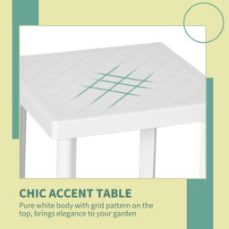 OUTSUNNY Garden End Table Outdoor Square Accent Coffee Table for Drink Snack in White - thumbnail 4