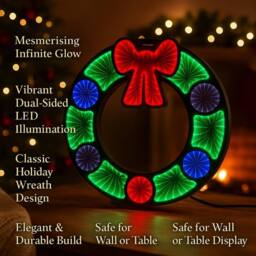 Christmas Shop Infinity Mirror Mains Operated 60cm Wreath in Green - thumbnail 4