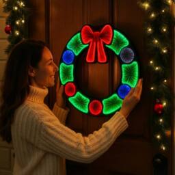 Christmas Shop Infinity Mirror Mains Operated 60cm Wreath in Green - thumbnail 5