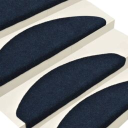 Berkfield Home Self-adhesive Stair Mats 15 pcs Navy 56x17x3 cm Needle Punch in Blue - Size: Medium - thumbnail 4