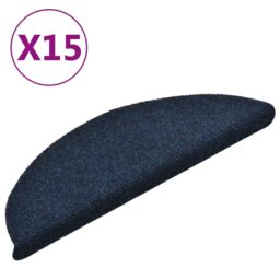 Berkfield Home Self-adhesive Stair Mats 15 pcs Navy 56x17x3 cm Needle Punch in Blue - Size: Medium - thumbnail 2