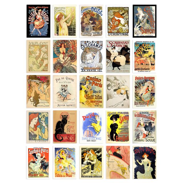 "Artery8 Wall Art Print 50 Pcs Old French Advertising Aesthetic Collage Kit s A6 Pack 15x10 cm (6x4"") Room Decor Poster Collection Folies Bergere" - image 1