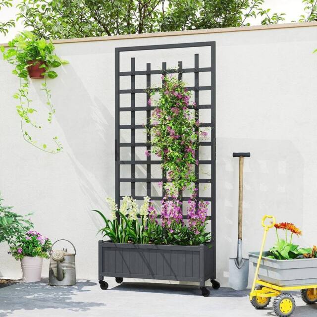 EONLION Wooden Trellis Planter with Wheels in Grey - Size: 100g - image 1