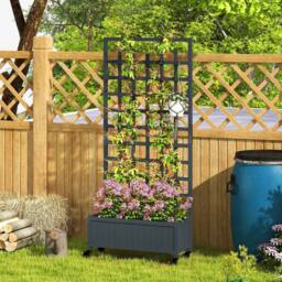 EONLION Wooden Trellis Planter with Wheels in Grey - Size: 100g - thumbnail 4