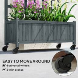 EONLION Wooden Trellis Planter with Wheels in Grey - Size: 100g - thumbnail 3
