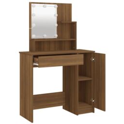 Berkfield Home Dressing Table with LED Brown Oak 86.5x35x136 cm - thumbnail 4