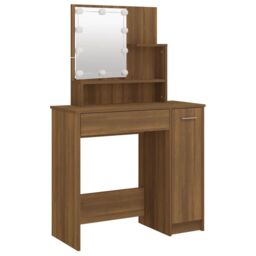 Berkfield Home Dressing Table with LED Brown Oak 86.5x35x136 cm - thumbnail 3
