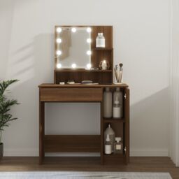 Berkfield Home Dressing Table with LED Brown Oak 86.5x35x136 cm - thumbnail 1