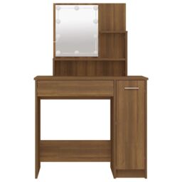 Berkfield Home Dressing Table with LED Brown Oak 86.5x35x136 cm - thumbnail 5