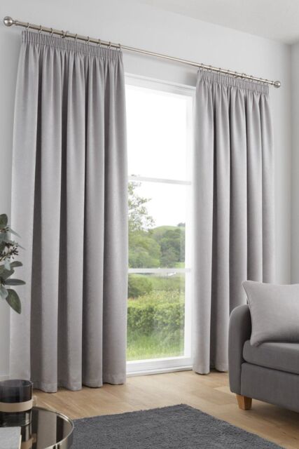 Fusion 'Galaxy' Pair of Light Reducing Thermal Effect Pencil Pleat Curtains in Silver - Size: 117 cm width x 137 cm drop - image 1