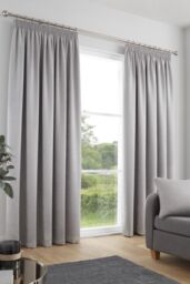 Fusion 'Galaxy' Pair of Light Reducing Thermal Effect Pencil Pleat Curtains in Silver - Size: 117 cm width x 137 cm drop - thumbnail 1