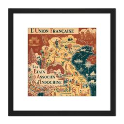 Artery8 1948 Map French Union Associated States Indochina 8X8 Inch Square Wooden Framed Wall Art Print Picture with Mount in Black - thumbnail 1