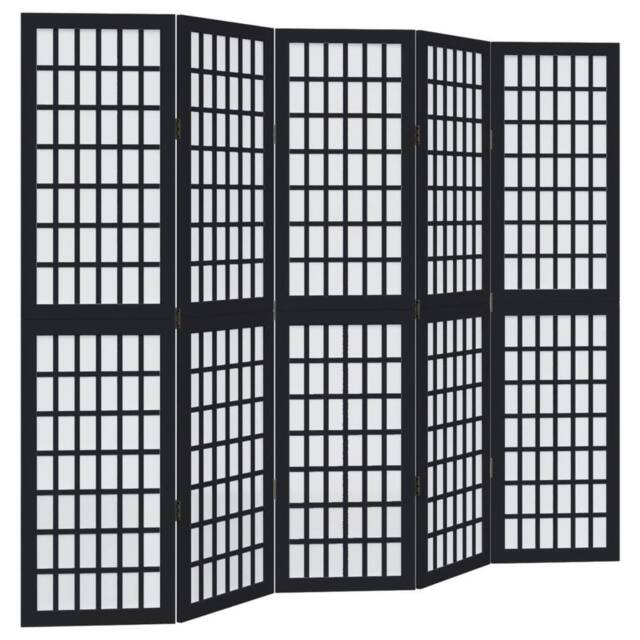 Berkfield Home Room Divider 5 Panels Black Solid Wood Paulownia - image 1