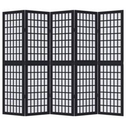 Berkfield Home Room Divider 5 Panels Black Solid Wood Paulownia - thumbnail 4