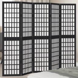 Berkfield Home Room Divider 5 Panels Black Solid Wood Paulownia - thumbnail 2