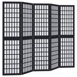 Berkfield Home Room Divider 5 Panels Black Solid Wood Paulownia
