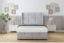 "Sloomy Beaumont Naples Ottoman Bed Base-54"" Wingback Headboard in Silver - Size: Small Single"