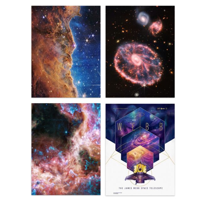 Artery8 Pack of 4 NASA James Webb Space Telescope Images Cosmic Cliffs Carina Nebula Cartwheel Galaxy Cosmic Tarantula Unframed Wall Art Living Room - image 1