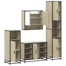 Berkfield Home 4¬†Piece Bathroom Furniture Set¬†Sonoma Oak Engineered Wood in Brown - thumbnail 6