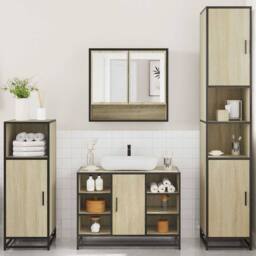 Berkfield Home 4¬†Piece Bathroom Furniture Set¬†Sonoma Oak Engineered Wood in Brown - thumbnail 4