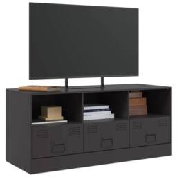 Berkfield Home TV Cabinet Black 99x39x44 cm Steel - Size: 99 x 39 x 44 cm - thumbnail 4