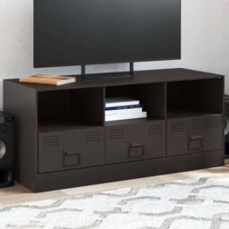 Berkfield Home TV Cabinet Black 99x39x44 cm Steel - Size: 99 x 39 x 44 cm - thumbnail 2