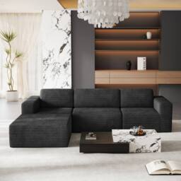Dprodo Corduroy Modular Sofa, 303CM L Shape Couch, 25V9 in Black - thumbnail 8