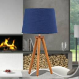 First Choice Lighting Set of 2 Dark Oak Table Lamp or Bedside Lights with Navy Blue Shades in Brown - thumbnail 3