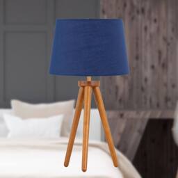 First Choice Lighting Set of 2 Dark Oak Table Lamp or Bedside Lights with Navy Blue Shades in Brown - thumbnail 4