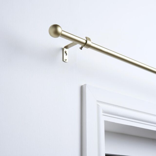 OHS Curtain Pole Extendable 16mm Metal Finnials Ball End Rings Rod Fittings in Natural - Size: 120 cm - image 1