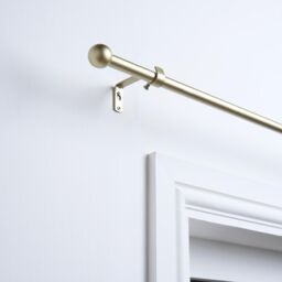 OHS Curtain Pole Extendable 16mm Metal Finnials Ball End Rings Rod Fittings in Natural - Size: 120 cm