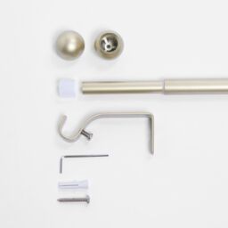 OHS Curtain Pole Extendable 16mm Metal Finnials Ball End Rings Rod Fittings in Natural - Size: 120 cm - thumbnail 4