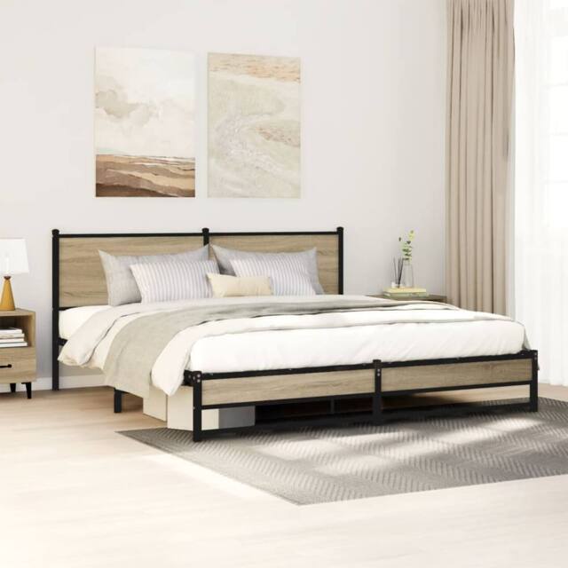 Berkfield Home Metal Bed Frame without Mattress Sonoma Oak 160x200 cm in Natural - image 1
