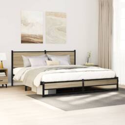 Berkfield Home Metal Bed Frame without Mattress Sonoma Oak 160x200 cm in Natural - thumbnail 1