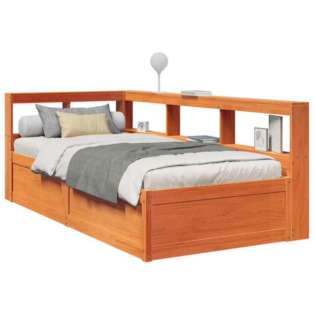 Berkfield Home Bookcase Bed without Mattress Wax Brown 90x200cm Solid Wood Pine - Size: 90x200 cm - image 1