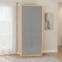Seconique Seville 2 Door 1 Drawer Wardrobe in Grey - thumbnail 1