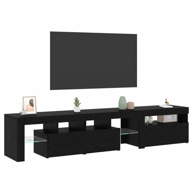 Berkfield Home TV Cabinets 2 pcs with LED Lights Black Oak Engineered Wood - image 1